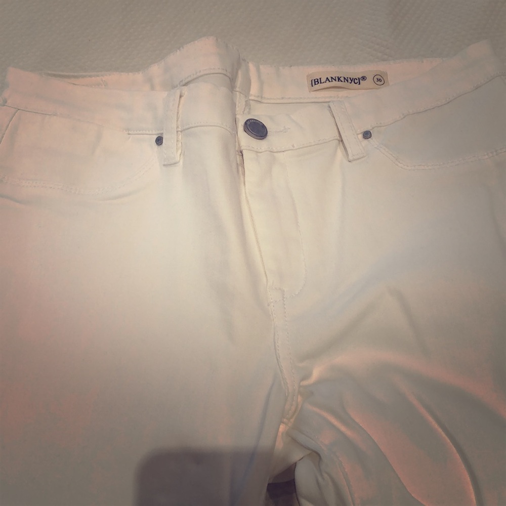 White denim jeans, fringed bottom by Just Black